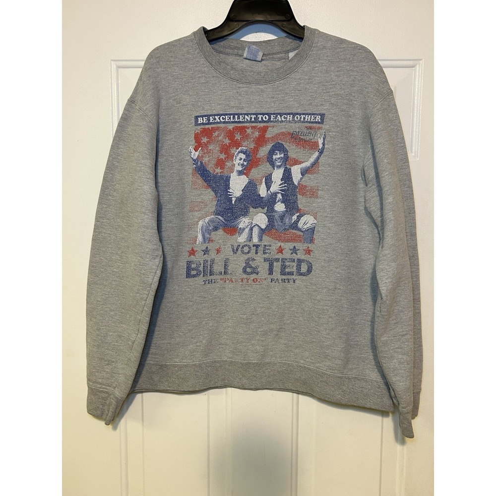 Port & Company Sweatshirt‎ Bill & Ted Funny Graphics Size L Gray Trending & Rare - Picture 4 of 11